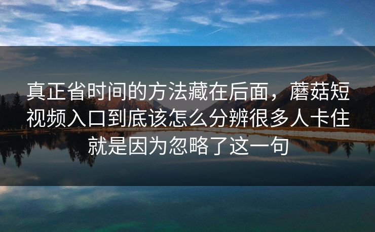 真正省时间的方法藏在后面，蘑菇短视频入口到底该怎么分辨很多人卡住就是因为忽略了这一句