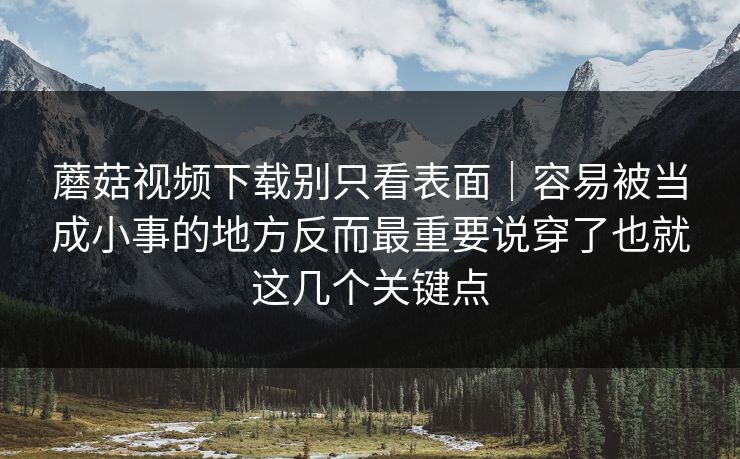 蘑菇视频下载别只看表面｜容易被当成小事的地方反而最重要说穿了也就这几个关键点